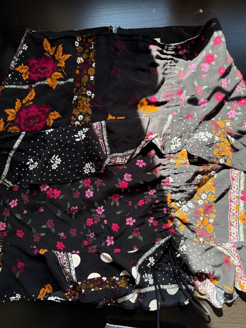 For Love & Lemons Patchwork Floral Ruffle Skirt Size S Boho Mini - Picture 11 of 13